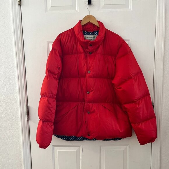 LL Bean Woman's Red Downtek Downfilled Puffy Winter Packable Jacket Sz MXL - Picture 1 of 13